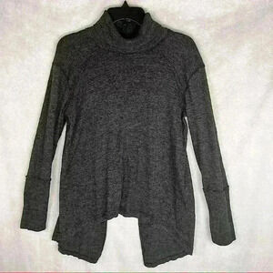 FREE PEOPLE WE THE FREE Sz M Split Back Turtleneck Top Dark Gray Thermal Tunic